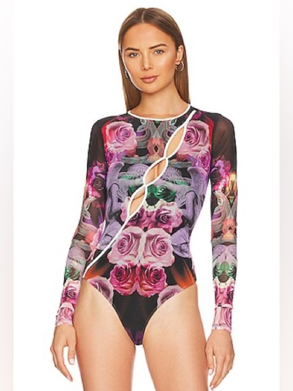 Brand new AFRM “Jacky” Bodysuit Noir Rose Bouquet Floral Print Thong Back Jackie